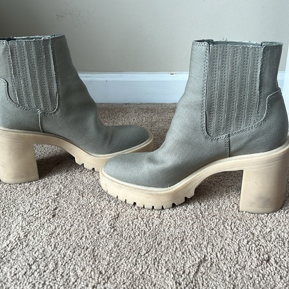 Dolce Vita Caster Heeled Ankle Booties Sage Canvas - Picture 5 of 10